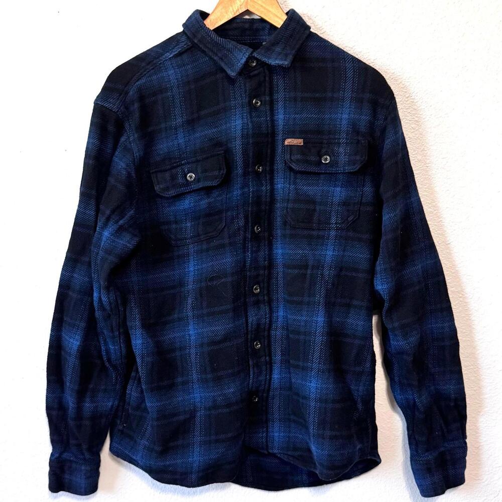 Orvis Flannel Heavy Button-Down Shirt Jacket Blue Plaid Med Big Bear‎ Shacket